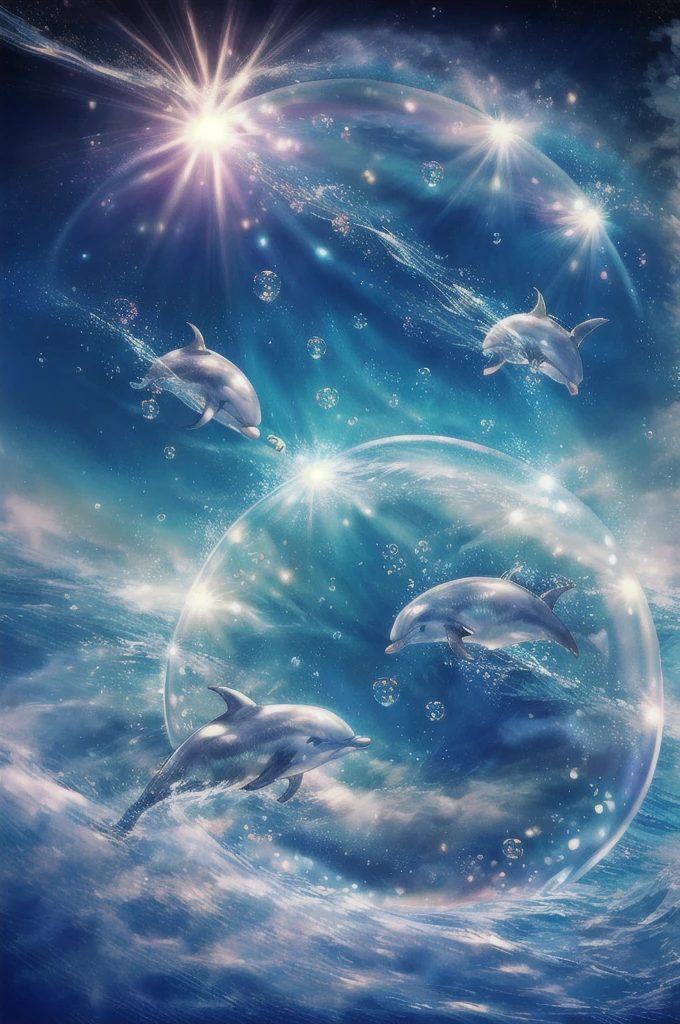 Dolphin、Bubble Ring、In the water、Bright light、Sunshine、In the water、Ocean、南国のOcean、Dolphinジャンプ、In the waterリング、幻想的なOcean、光るOcean、Light blue、Starry Sky、rainbow、moon、Sparkling、lame