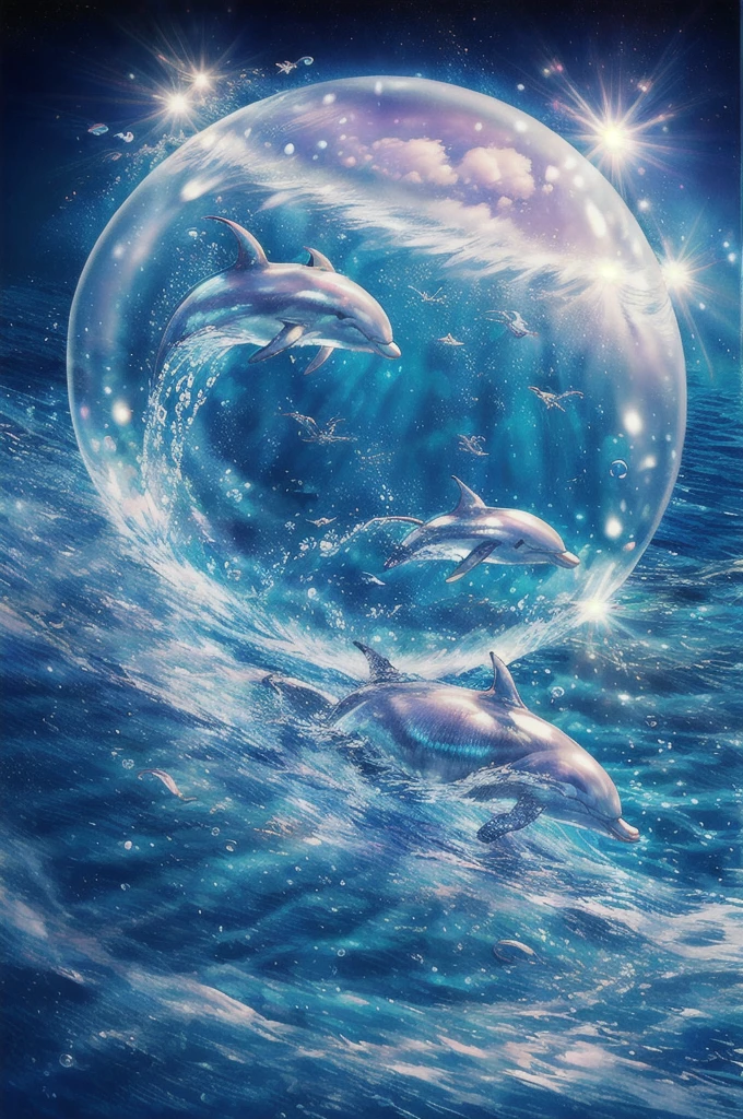 Dolphin、Bubble Ring、In the water、Bright light、Sunshine、In the water、Ocean、南国のOcean、Dolphinジャンプ、In the waterリング、幻想的なOcean、光るOcean、Light blue、Starry Sky、rainbow、moon、Sparkling、lame