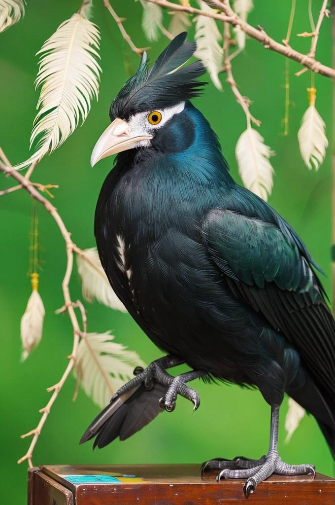 A humanoid bird; with blackboard colored ace, bright green eyes and soft feathers under the skin. The embodiment of beauty and exotic.