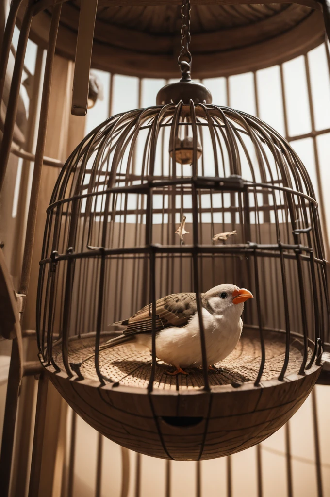 Human inside a bird cage 