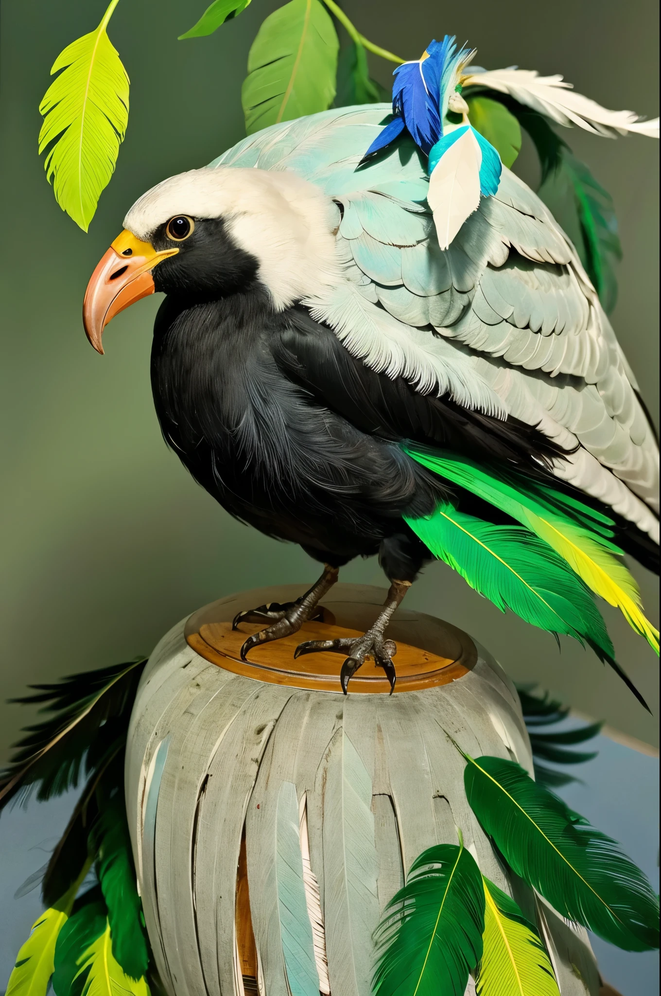 A humanoid bird; with blackboard colored ace, bright green eyes and soft feathers under the skin. The embodiment of beauty and exotic.