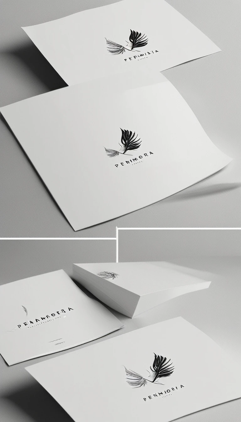 A minimal, modern, simple, cinematic logo design for the brand “Penamemoria". Create a modern, minimalistic, high-quality, logo of a bird feather
