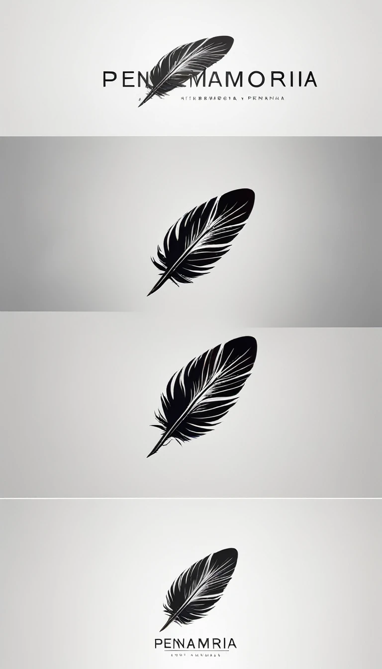 A minimal, modern, simple, cinematic logo design for the brand “Penamemoria". Create a modern, minimalistic, high-quality, logo of a bird feather