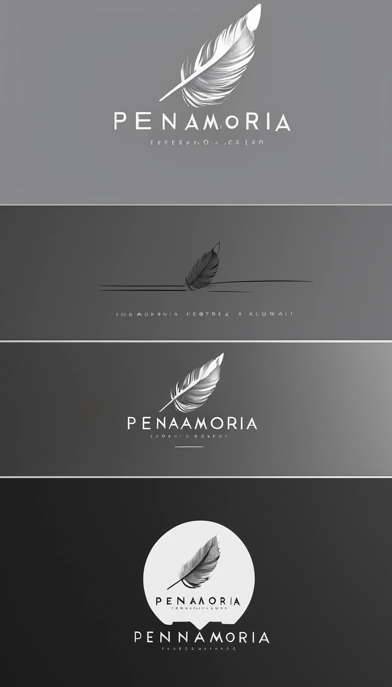 A minimal, modern, simple, cinematic logo design for the brand “Penamemoria". Create a modern, minimalistic, high-quality, logo of a feather that convey a sense of memories and dreams