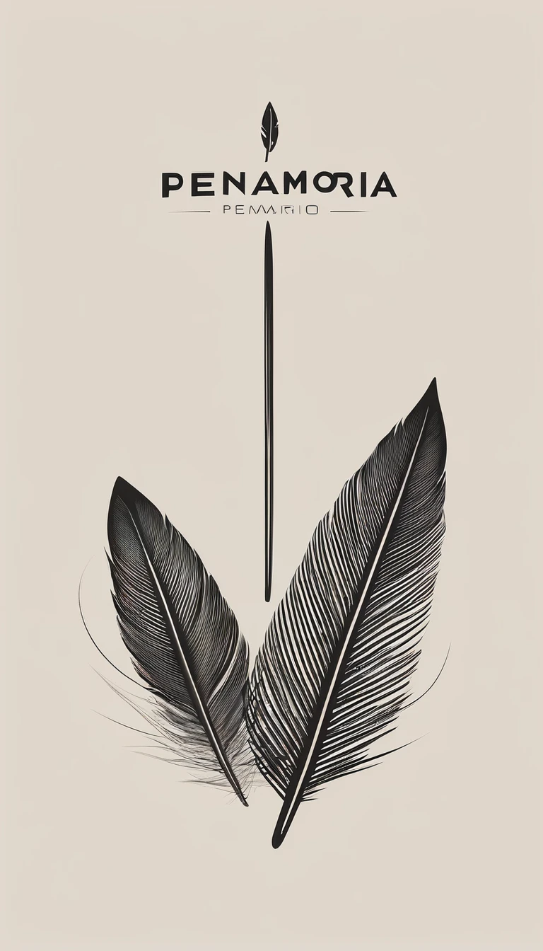 A minimal, modern, simple, cinematic logo design for the brand “Penamemoria". Create a modern, minimalistic, high-quality, logo of a feather that convey a sense of memories and dreams