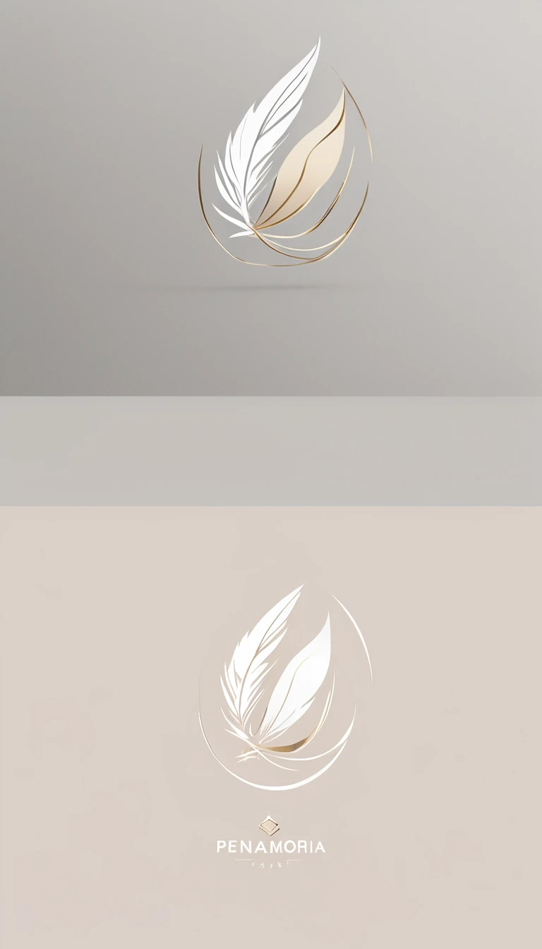 A minimal, modern, simple, cinematic logo design for the brand “Penamemoria". Create a modern, minimalistic, high-quality, logo of a dreamy. fantastic, poetic, masterpiece feather of Memories