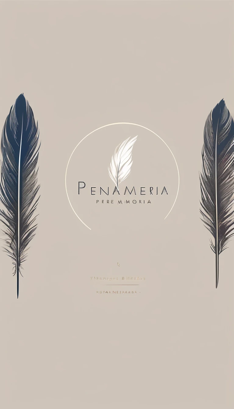 A minimal, modern, simple, cinematic logo design for the brand “Penamemoria". Create a modern, minimalistic, high-quality, logo of a dreamy. fantastic, poetic, masterpiece feather of Memories