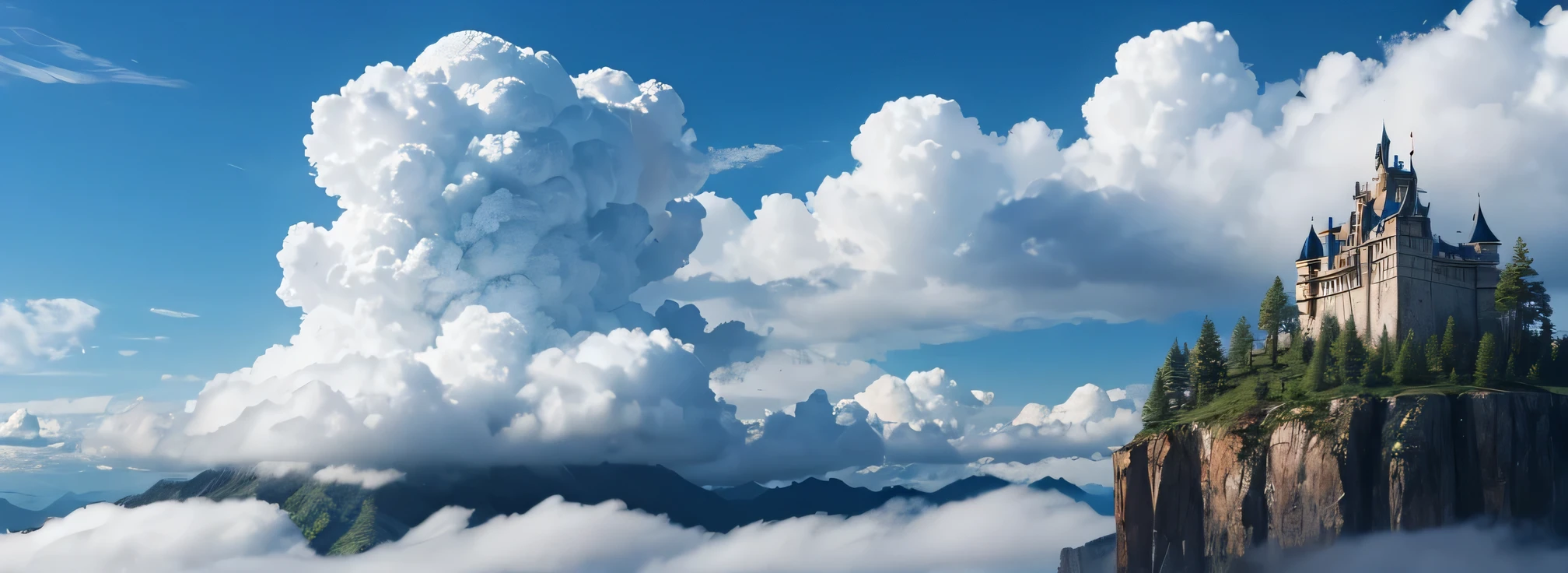 Western-style castle、Towering above the clouds、sky