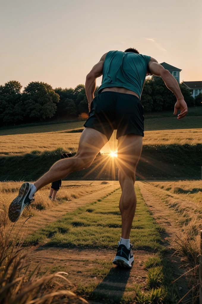 Footage of a sunrise over a small town.
• Clips of Alex running through fields and streets, showcasing his dedication and passion.