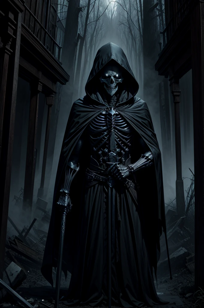 Welcome to the world of reality and fantasy, The shadow of death appears before you. Inspired by artists such as Phil Koch and Joseph Christian Leyendecker, This is a masterpiece that incorporates mysterious elements, Fear and magic. You will find yourself standing before a ghost, skeleton face. As she crossed the scene,Her predatory eyes sparkle with dark magic, Wrapped in a hood and black cape made of old cloth,There are mysterious symbols on it.. The Grim Reaper holds his death scythe in his skeletal hands, It symbolizes his coldness and ruthlessness... Only a skeleton remained of his body.., His skeleton