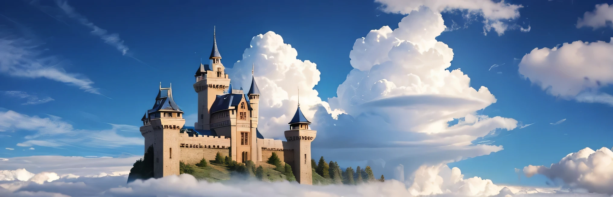 Western-style castle、Towering above the clouds、sky