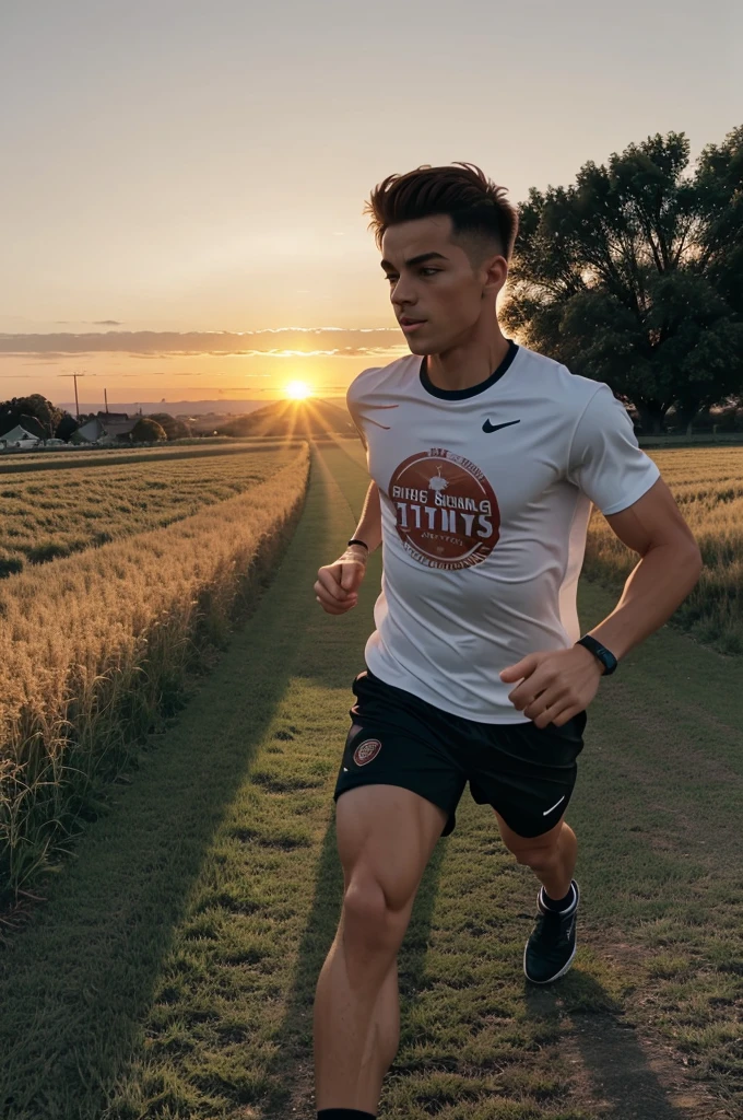 Footage of a sunrise over a small town.
• Clips of Alex running through fields and streets, showcasing his dedication and passion.