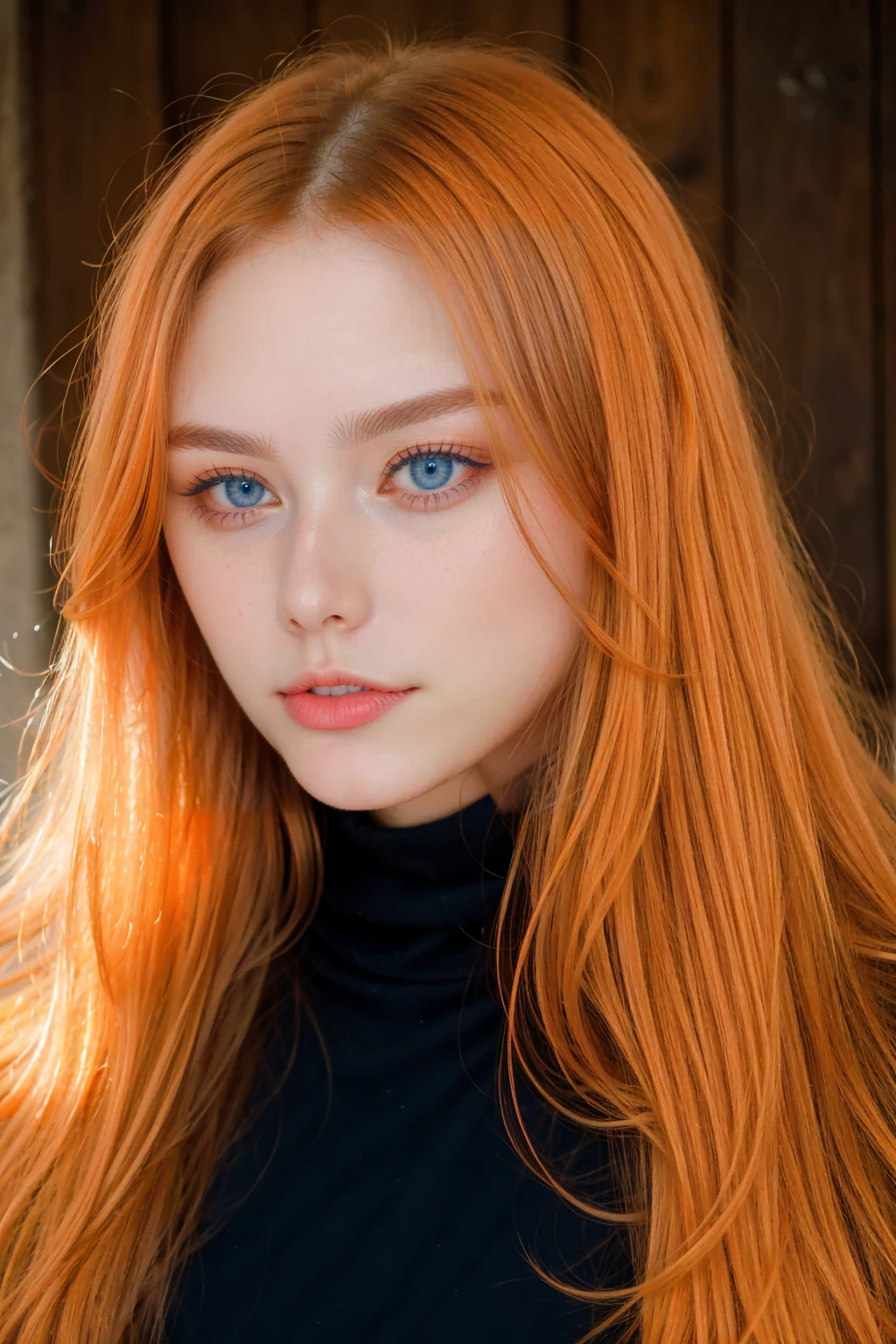 solo, very detailed, detailed face, very long hair, picture of a beautiful young woman, NOT dasha_taran, sfw, ((natural orange hair)), beautiful natural blue eyes, High Definition RAW Photography, 16k photography, 