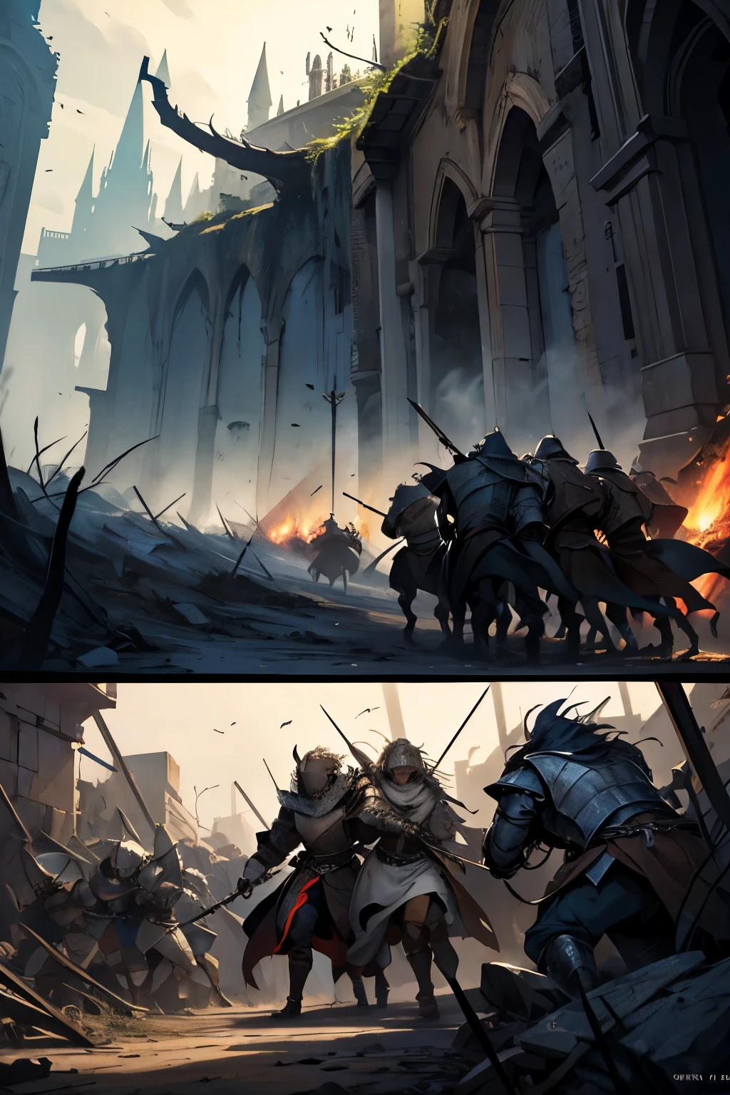 His knights fight bravely, but chaos and despair are evident on their faces.