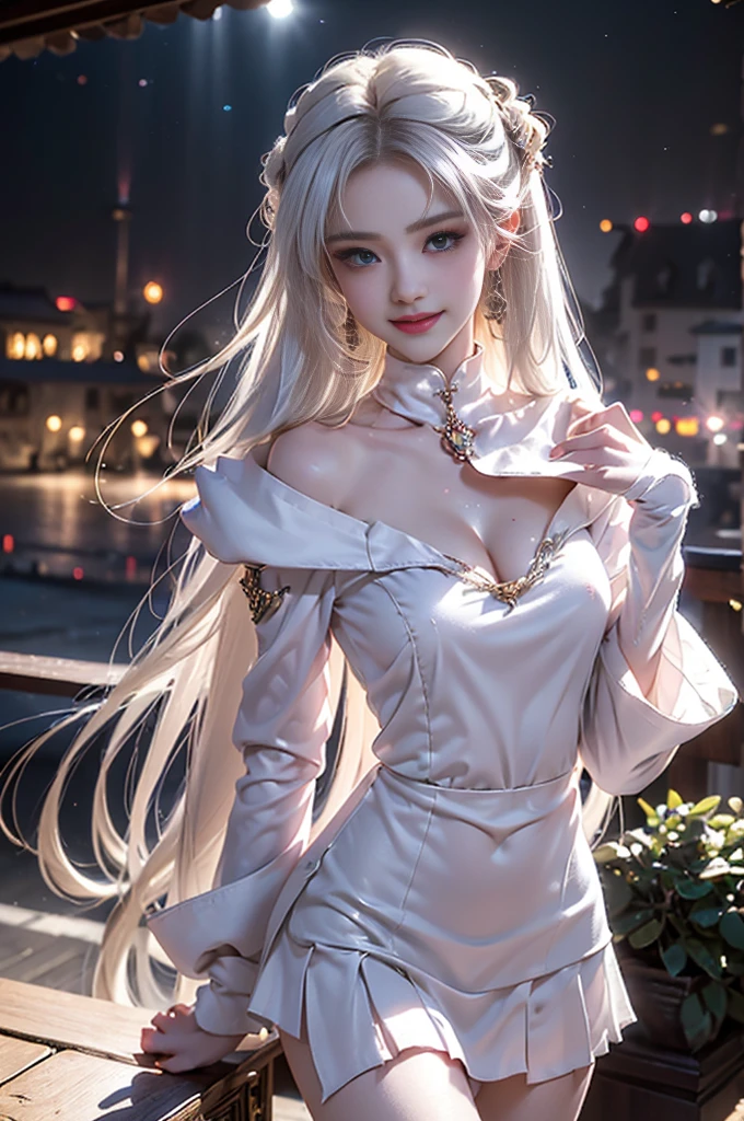 Slightly further angle of view、(Digital art like a movie: 1.3), high quality, Tabletop, 最high quality, Very detailed, shape, [4K Digital Art]、 India No, (Sharp focus: 1.5), (Moody lighting:1.2), Written boundary depth, Bokeh, 4K 、High resolution, Very detailedな, Very detailed CG Unity 8K 壁紙, Realistic, Realistic, RAW Photos, Beautifully detailed face, Pale skin, Realistic glowing skin, Detailed cloth texture, Detailed hair texture, Perfect body, Beautiful Face, Acura, Anatomically correct, 非常にDetailed face, Eye and skin texture, Natural neck length, (Beautiful Eyes、Beautiful Hands), (Shiny skin:1.2), Thin legs, Thin legs, Knowledgeable person、Detailed face、Detailed Background、 
(Girl standing on the balcony of an old castle),((Bust up photo)),((masterpiece:1.5、8K、Portraiture、フォトリアリスティックでVery detailedなCG、Very detailed、Particle Effects、Dynamic Effects、Written boundary depth、Cinematic Light、Lens flare、Ray Tracing、Tabletop、Realistic:1.4、超High resolution:1.2、Realistic、Realistic))((alone、,Woman in turtleneck dress:1.4、Model-like pose:、Side bust、Ample breasts、Detailed face、Bright expression、young, Brighter, Whiter skin、Best Looks、Ultimate beauty、White hair with shiny highlights:1.8、bright and shiny hair,、Super long, Silky straight hair、Hair swaying in the wind))(Wonderful transparent flower々Surrounded by、White Background、Great background、Thin petals fluttering down)、(The Milky Way is visible in the background)
Short Bob Hair、Black Hair、
Dramatic Compensate、Compensate、Pink lips、eye make up、mascara、eyeliner、eye shadow、Rainbow color contact lenses、((Tight shirt and black miniskirt、Captivating smiling woman)), Blurred Background、Detailed face, high quality, High resolution、Librarian Woman、Obscene language、((night:1.5,Old Castle Floor:1.5, Bedroom、Dim lighting:1.5, sexual temptation))、Lying in bed