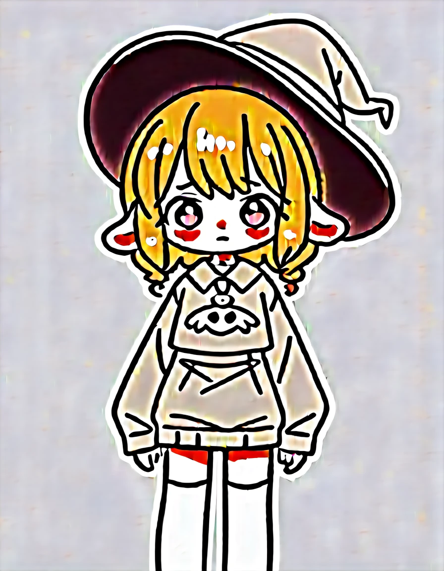 Cute girl, bright orange and dark black, thigh-high socks, gothic style, small bust, witch's clothes, simple background, front view, cowboy shot, standing, {{blushing}}, expressionless, {{}}, orange hair,