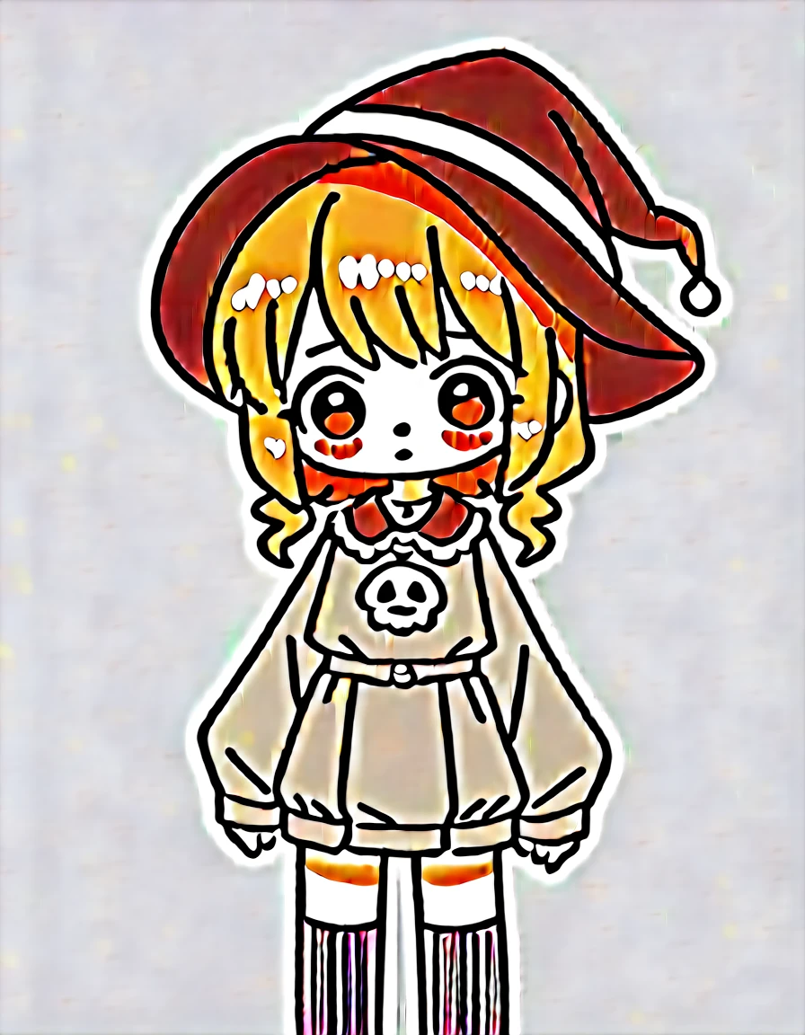 Cute girl, bright orange and dark black, thigh-high socks, gothic style, small bust, witch's clothes, simple background, front view, cowboy shot, standing, {{blushing}}, expressionless, {{}}, orange hair,