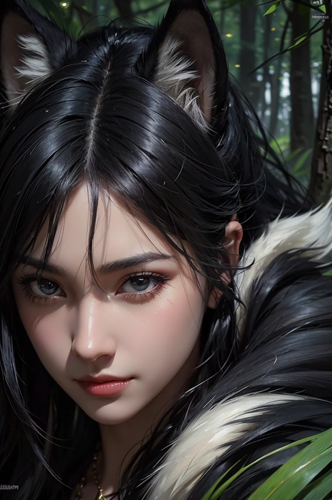 wolf, animal, black hair, shord hair, path, wilderness, masterpiece, light, expert, insanely detailed, 4k resolution, sharp, closeup portrait
splash art, digital art, concept art, john william waterhouse, vibrant, cheerful