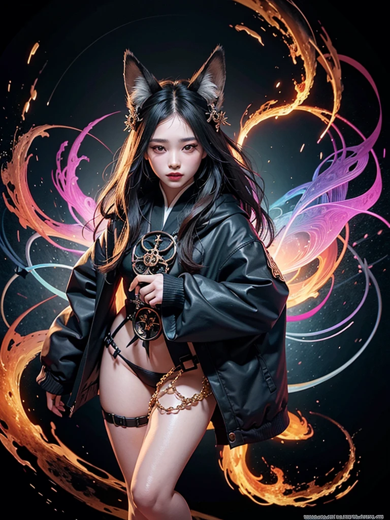 1girl, solo, official art, unity 8k wallpaper, ultra detailed, beautiful and aesthetic, masterpiece, best quality, photorealistic, (abstract background:1.5) (zentangle, mandala, tangle, entangle:0.7) Kitsune witch, fox mask, haori jacket, foxfire spell, fox familiar, transformation, depth of field, Fantastical Atmosphere, the most beautiful form of chaos, elegant, a brutalist designed dark theme, flower of death, ecstasy of flower