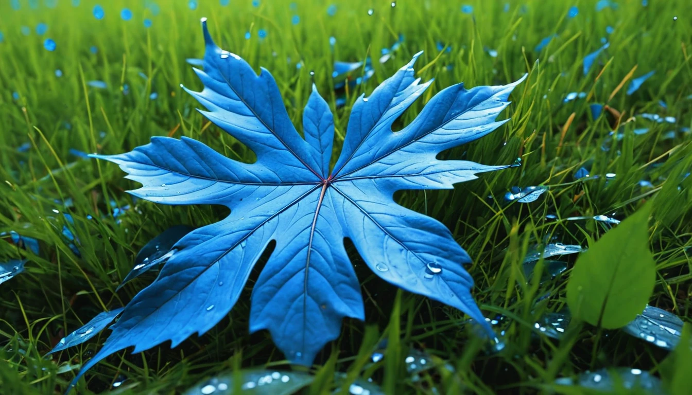 there is a blue leaves that is sitting on the grass, magical blue leaves falling, nature documentry footage, youtube video screenshot, today's featured photography 4k, autumn rain turkel, nature photography 4k, november, cinematic widescreen shot, leaves and magic, high quality screenshot, 2 0 2 1 cinematic 4 k framegrab, wide screenshot