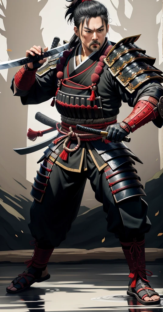 Front view, A skilled samurai with traditional armor, a sharp katana, and a calm expression, reflecting his mastery in combat. RPG character, cartoon, simple art