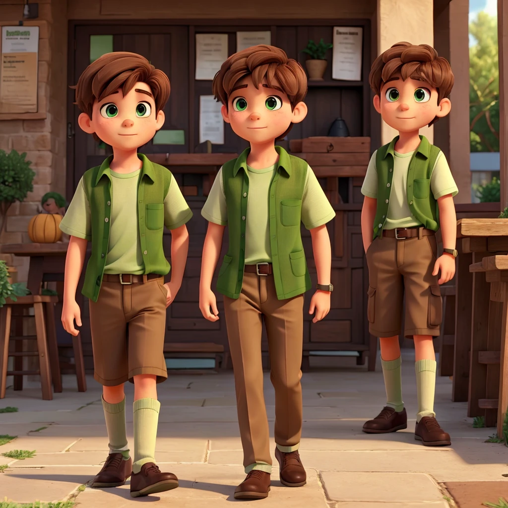 A boy with brown hair and a green shirt walks into his friend&#39;s entertainment company