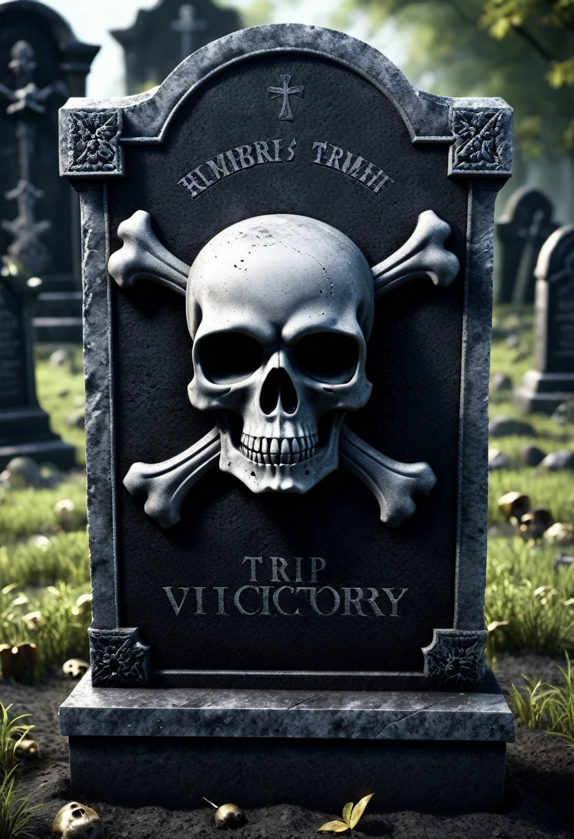 a close up of a tombstone with a skull and crossbone on it, 3 d model rip, tombstone, grave, tombstones, graveside, graveyard tombstones, graveyard background, gravestones, haunted gravestones, dead old, death is swallowed up in victory, from the black mage cemetery!!!, graveyard, rip, cementary, rip and tear