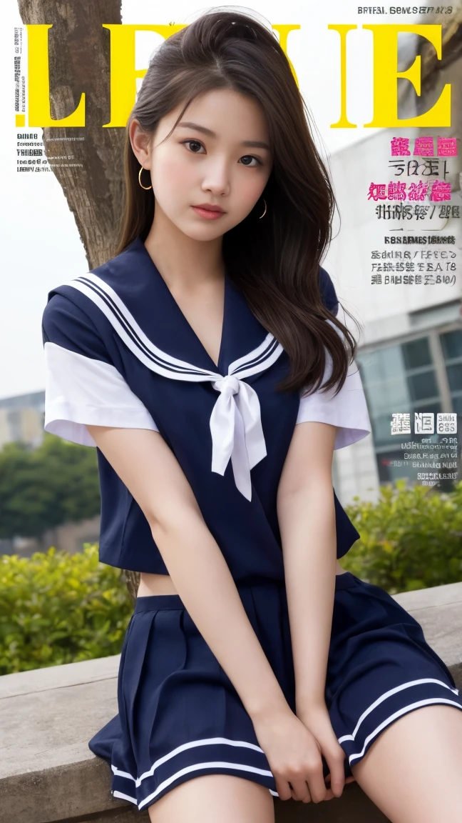 School、Sailor suit,A high school student with a perfect edge、like a magazine、 ,Put out the nipple、 Mini bloomers that dig into the crotch,color々A pose、大胆A pose、Full Body Shot、20th Ayaka、NiziUAYAKA、 ４Ｋ、１People Women、slender、 Loose, wavy styling 、Fascinating and attractive、Including the texture of the face and skin.，Detailed eyes、Courtship look