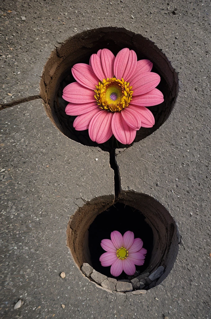 ((flower is being born through the crack))