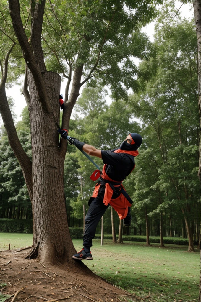 Mimimalist ninja cutting down a tree 