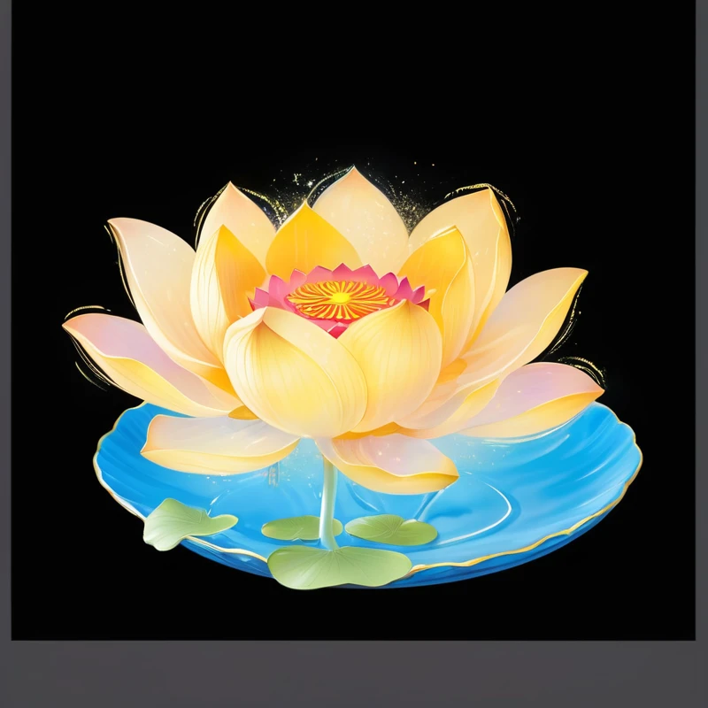 A flower on a blue plate, sitting on a lotus flower, lotus flower, lotus, standing gracefully upon a lotus, Artistic depiction, gilded lotus princess, Glowing delicate flowers, Describing a flower, Ghost Festival, lotuses, with lotus flowers, lotus flowers, lotus pond, lily pad, number