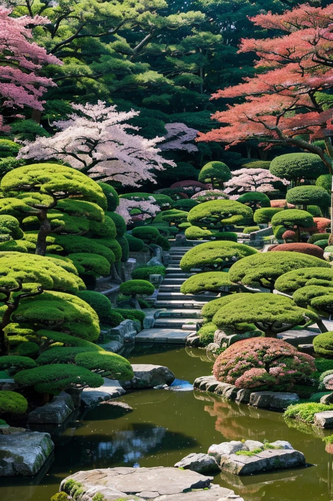 A Japanese town with a beautiful garden