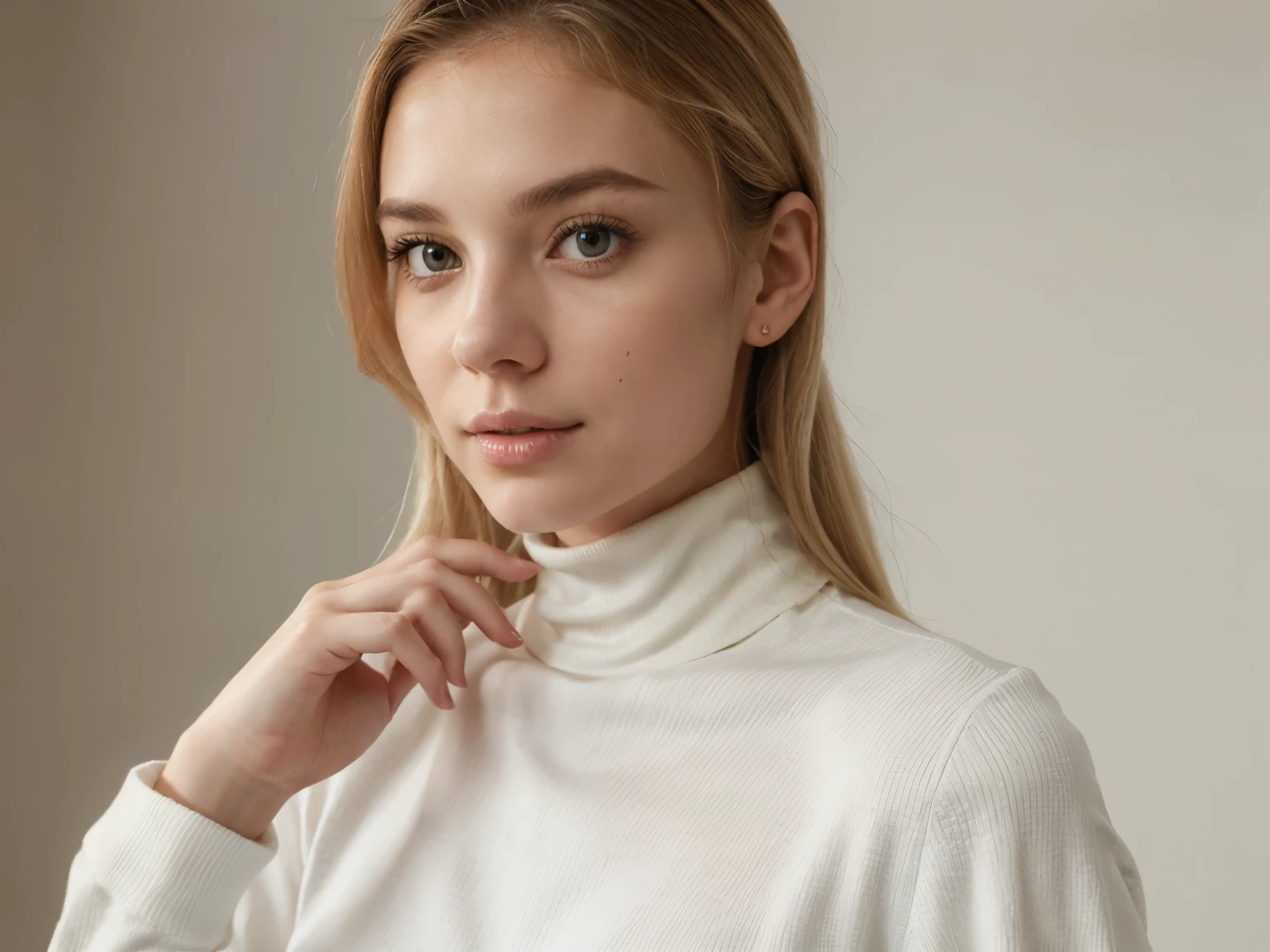 White skin girl with turtleneck turtleneck blouse