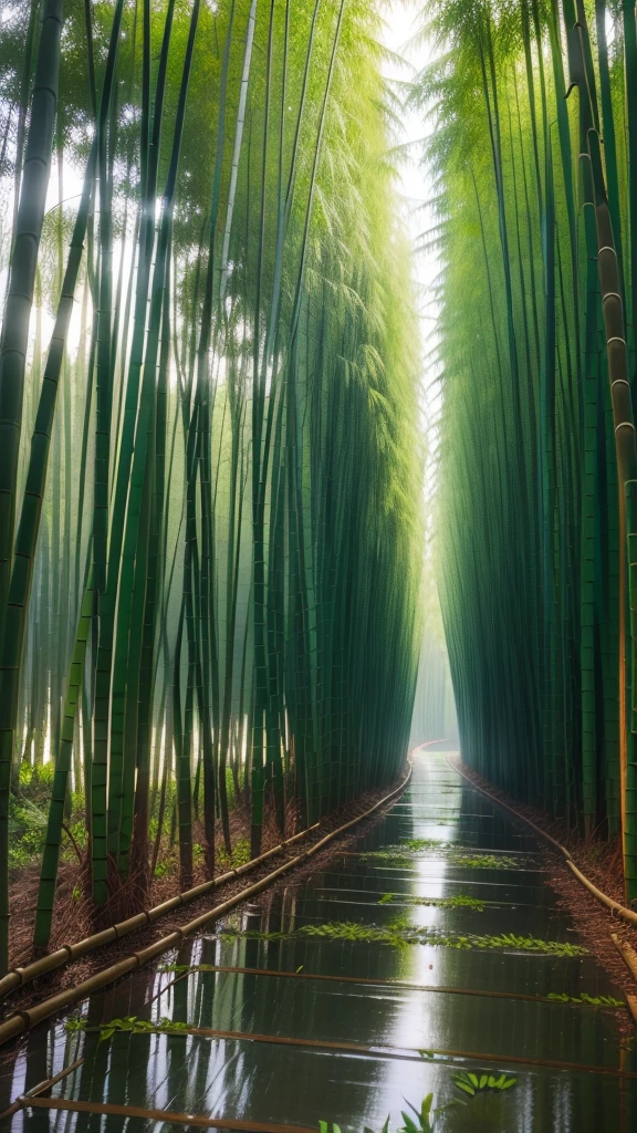 Green bamboo after fresh air after rain,HD photo