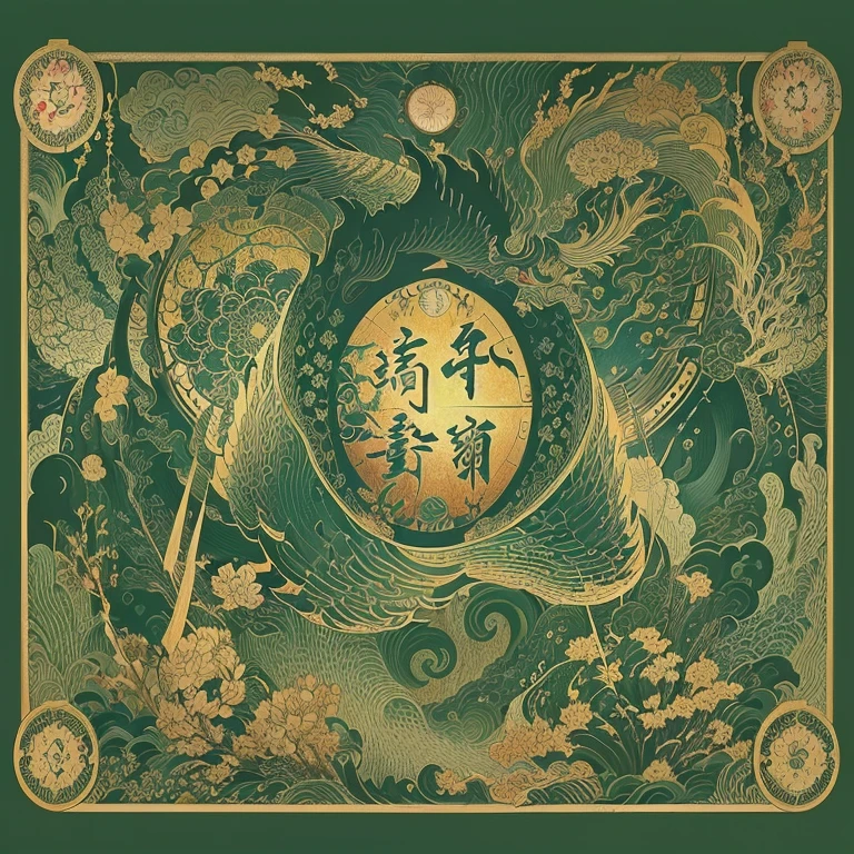 There is a picture of a clock，There is Asian text on it, Detailed cover design, Inspired by the, Highly detailed cover art, The album cover, Inspired by Gatōken Shunshi, inspired by Utagawa Yoshitsuya, Inspired by Toriyama Stone Garden, Ukiyo-e style gas mask