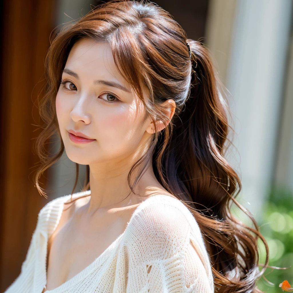 Beautiful mature woman with beautiful wavy long hair, Sexy Mature, ponytail, Ultra-high resolution,(Realistic:1.4), ((Highest quality)), ((masterpiece)), (be familiar with),