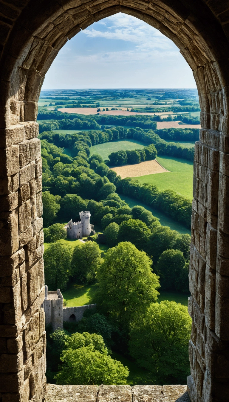 Detailed,Highest quality,Maximum resolution,Landscape view from a castle window at height,Medieval Fantasy