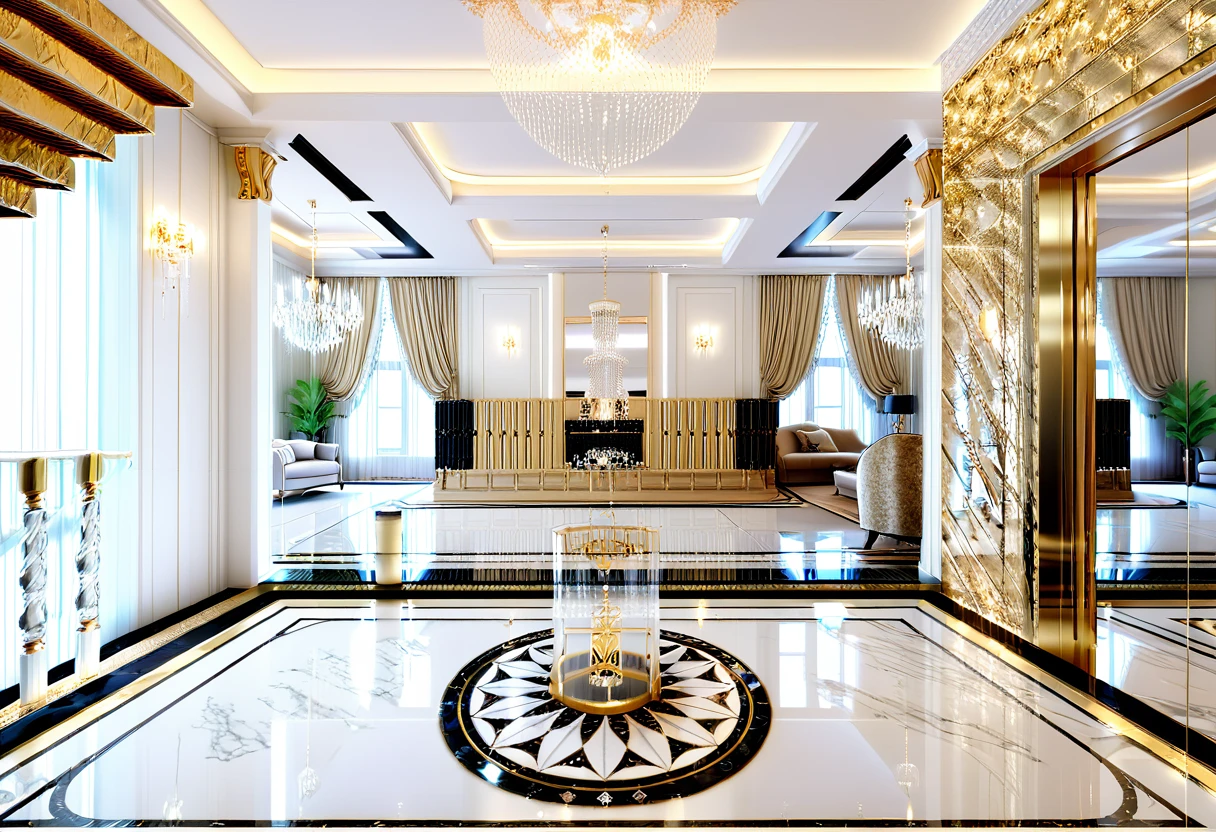 ，Masterpiece, Best quality，8K, Ultra-high resolution，When you step into the living room，Immediately surrounded by a rich atmosphere of luxury。Ornate crystal chandeliers hang high on the wall，Shine brightly。The sofa was covered with a soft white fluffy blanket，It is so comfortable，So much so that you can't help but indulge in it。In the corner of the living room is a delicate coffee table，Embellished with precious porcelain and champagne gold ornaments。Whenever it is late afternoon，The afterglow from the window spilled on the floor，Soft light and shadow are reflected，It was as if entering a dreamland。