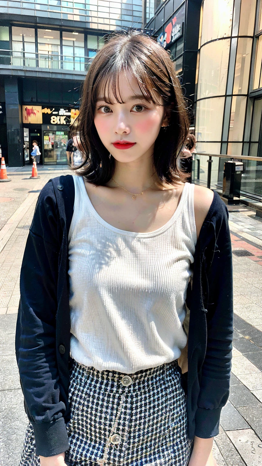 (Highest quality, 8K, 32k, masterpiece, Ultra-high resolution: 1.2), Cute Japanese Women Photos, Very short bob hair, whole body, Extra Large_one piece, necklace, Simple Background,(Film aesthetics:1.4) Bokeh urban night photo of a beautiful fashion model、Generate from head to toe