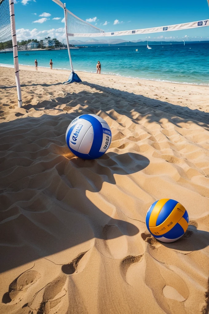 masterpiece,best quality,The background is the beach,((There is a volleyball net present))(Extremely detailed 8K wallpaper),(best quality),(Best illustration),(Best shadows),absurd,realistic lighting,(abyss),Beautiful detailed glow,PeterMohrBacherArt