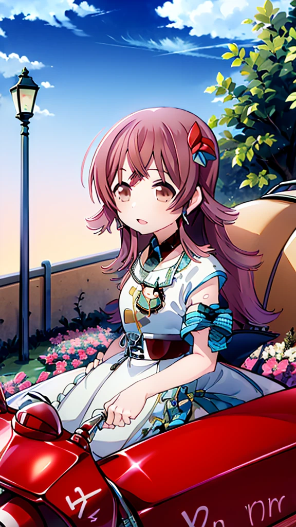((Highest quality)), ((masterpiece)), (detailed), Lovers standing in front of a small wagon-type car, such as a Volkswagen、2 people、Boy and Girl、drive、Vision、Side Angle、Summer blue sky、Hikoki Cloud、
