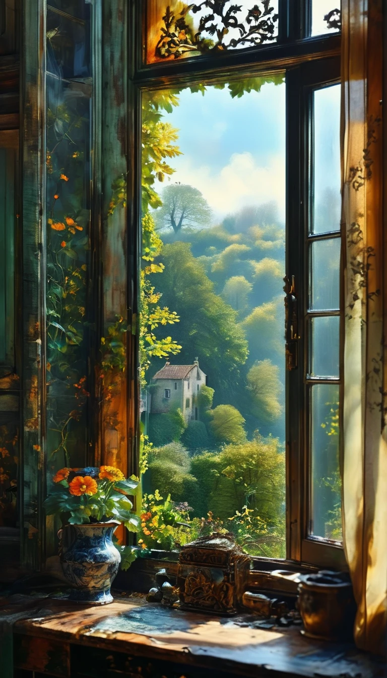 The view outside the window, Alan_Lee, Highest quality, masterpiece, so beautiful, Perfect composition, Intricate details, Very detailed