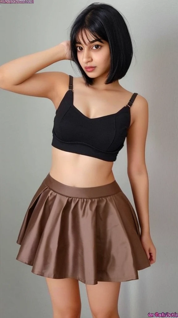 Sexy girl, beautiful figure, Indian girl, mini skirt and mini bra , black hair, brown eye, full body, vagina beauty, big ass and Bob,