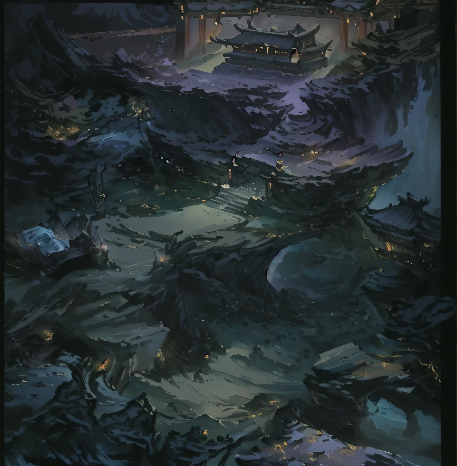 (masterpiece, Top quality, best quality, Official Art, beautiful and aesthetic:1.2),Chinese oriental mystery, A dark and mysterious underground cave,Full of relics、Stone Altar、Torch lighting and vine-covered stonework and walls,The top floor has a stone coffin, magical fantasy 2 d Concept Art, Detailed digital 2D fantasy art, luminescent Concept Art, intricate and epic Concept Art, painted as a game Concept Art, dark Concept Art, Isometric Game Art, Detailed game art, ultra Detailed game art, Concept Art, Concept Art超高清, high quality, Extremely detailed, Official Art, 8k wallpaper, Super Detail, 32k --