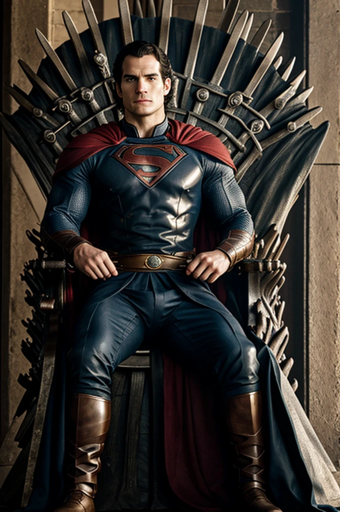 Henry Cavill sitting on the iron throne