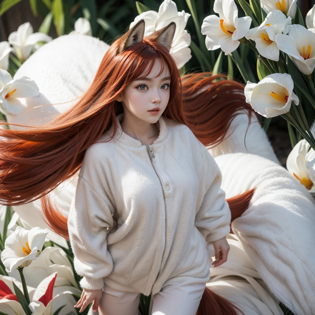 red fox, white, bright red irises, ultra cute, biped, with human features