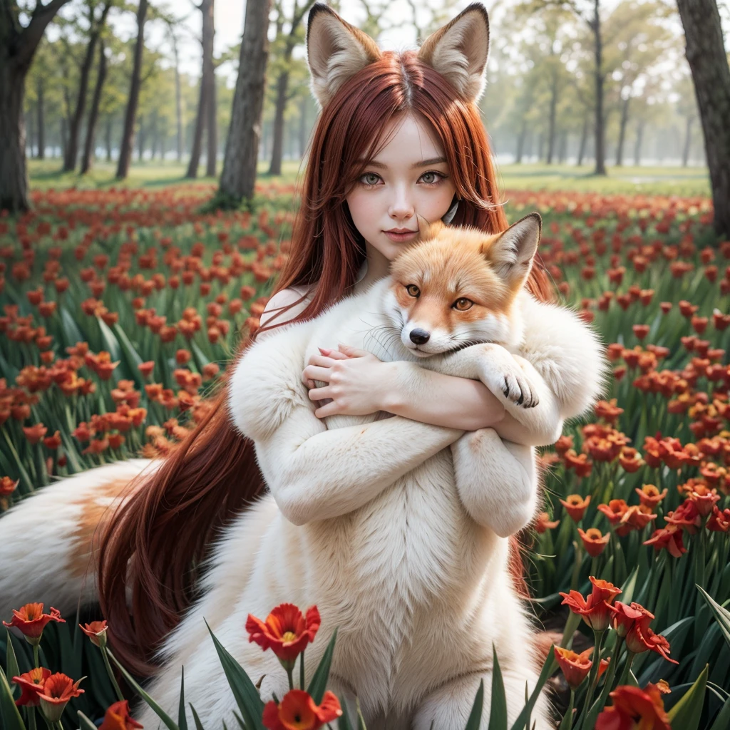 red fox, white, bright red irises, ultra cute, biped, with human features