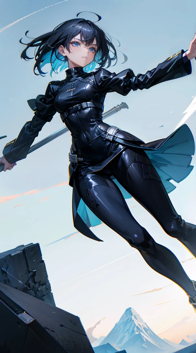 Sky background 2D,Wear tight clothing,skirt,Waist,Black Silk,