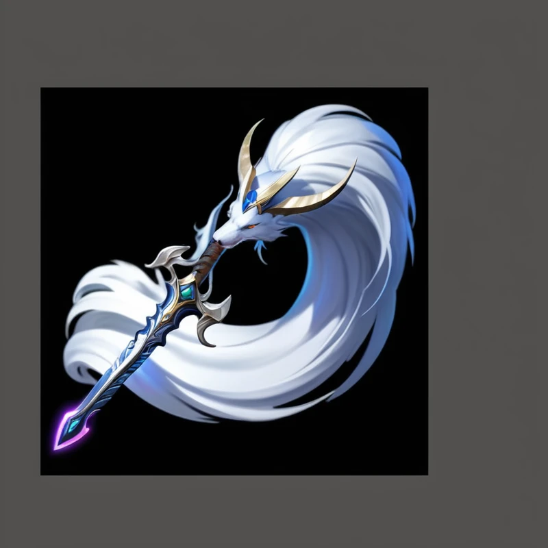 Close-up of white hair with a brush, The style of the Ghost Slayer Blade, Detailed long white hair, intricate fantasy spear, Sword weapons, spear, Pole arm, sickle, Flowing white hair, 幻想sickle, Against Art, White eagle icon, medievil spear, Irelia, Dragon Staff, Magic Wand, longspear, White-haired deity