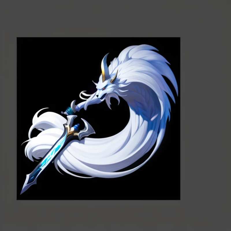Close-up of white hair with a brush, The style of the Ghost Slayer Blade, Detailed long white hair, intricate fantasy spear, Sword weapons, spear, Pole arm, sickle, Flowing white hair, 幻想sickle, Against Art, White eagle icon, medievil spear, Irelia, Dragon Staff, Magic Wand, longspear, White-haired deity